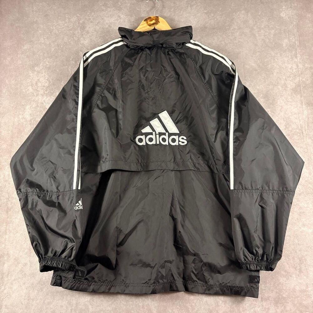 vintage 90s adidas full zip lightweight windbreaker with hidden hood